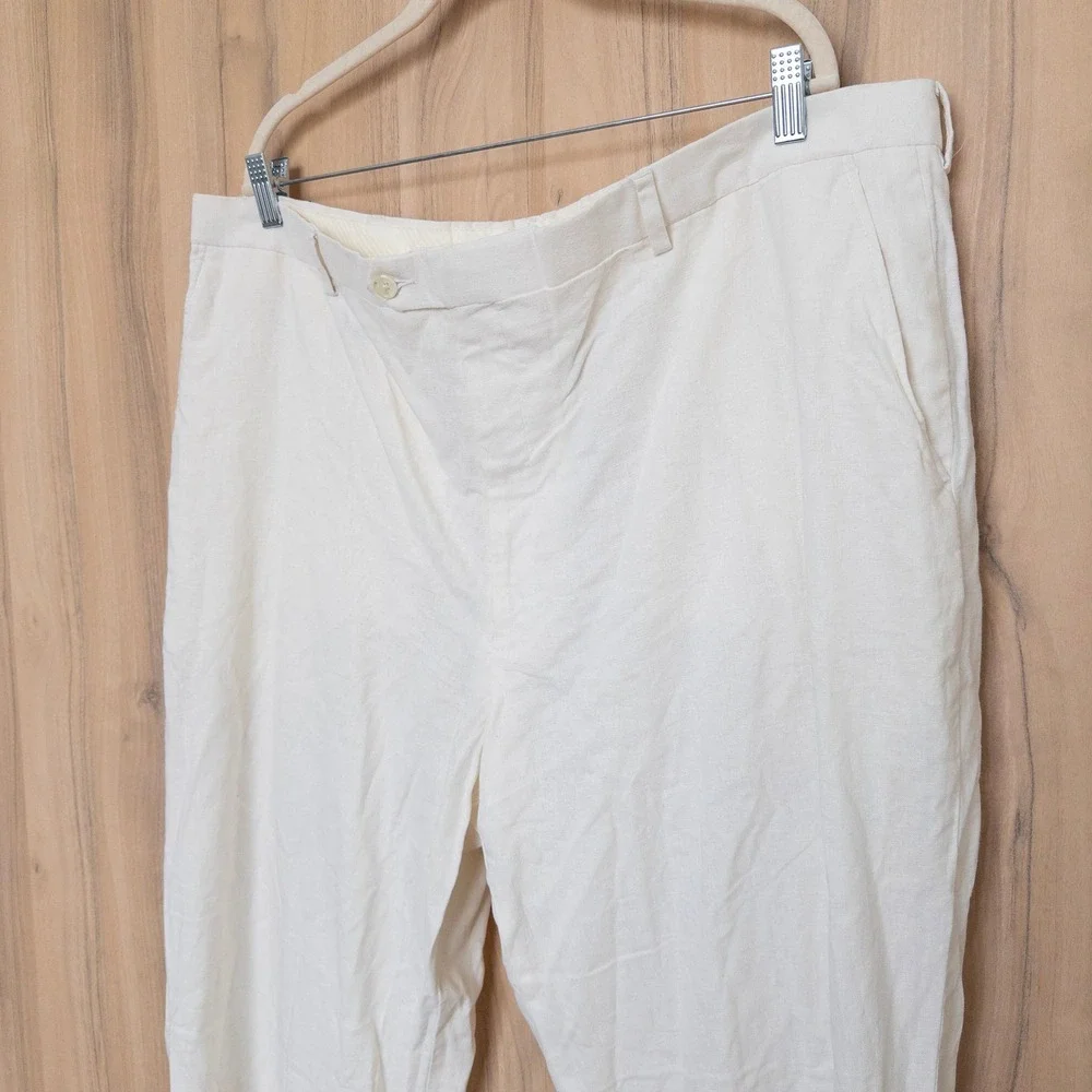 Britches Mens Linen Blend Pants 44x32 White Straight Leg Casual Trousers
